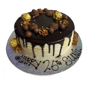 Chocolate Drizzle Vanilla Cake