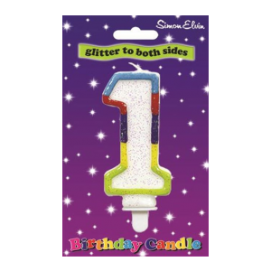 Number 1 Multi Coloured Glittered Birthday Candle