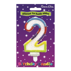 Number 2 Multi Coloured Glittered Birthday Candle