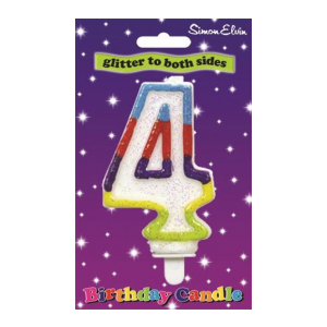 Number 4 Multi Coloured Glittered Birthday Candle