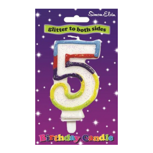 Number 5 Multi Coloured Glittered Birthday Candle