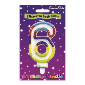 Number 6 Multi Coloured Glittered Birthday Candle