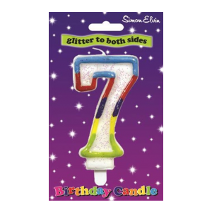 Number 7 Multi Coloured Glittered Birthday Candle