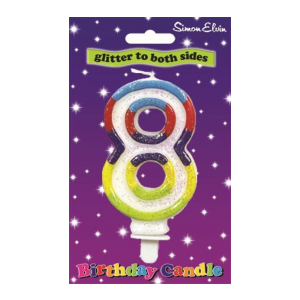 Number 8 Multi Coloured Glittered Birthday Candle