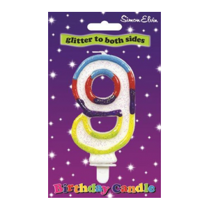 Number 9 Multi Coloured Glittered Birthday Candle