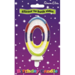 Number 0 Multi Coloured Glittered Birthday Candle