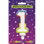 Number 1 Multi Coloured Glittered Birthday Candle
