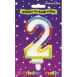 Number 2 Multi Coloured Glittered Birthday Candle