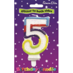Number 5 Multi Coloured Glittered Birthday Candle