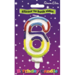 Number 6 Multi Coloured Glittered Birthday Candle