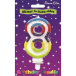 Number 8 Multi Coloured Glittered Birthday Candle