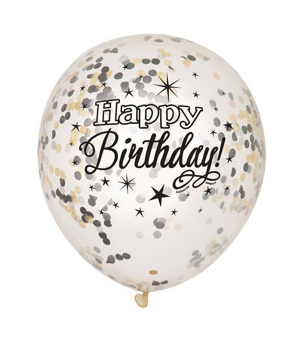hp-ballons 6 12″ Happy Birthday Clear Confetti Balloons - Image 1
